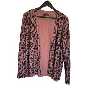 Volcom Fuzzy Leopard Print Cardigan – Pink/Black – W Medium